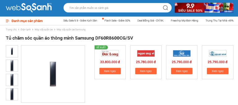 Sử dụng cổng thông tin so sánh giá Websosanh.vn để so giá tủ giặt khô trước khi mua sẽ giúp bạn tìm mua được sản phẩm với mức giá tốt hơn