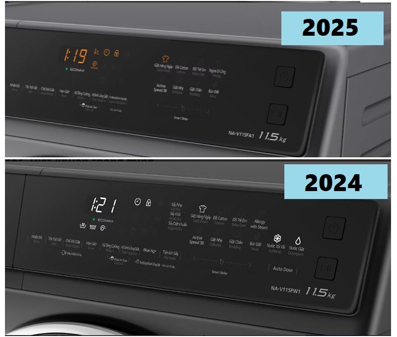Máy giặt Panasonic Inverter 11.5 kg NA-V115FA1LV 2025 khác gì so với NA-V115FW1BV 2024?