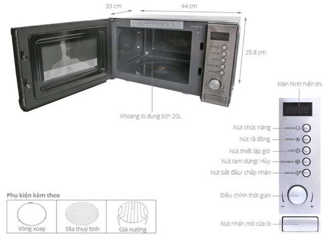 Nấu ăn tiện lợi cùng lò vi sóng điện tử Electrolux EMS2027GX