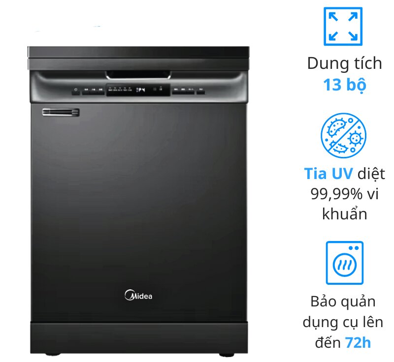 Công nghệ hiện đại máy rửa bát 13 bộ Midea MDW13-7635QB