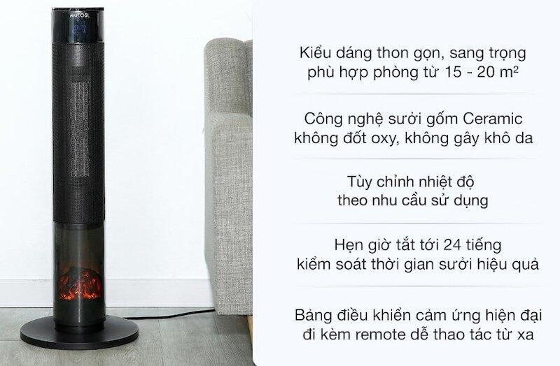 Quạt sưởi gốm Ceramic Mutosi MCH-2000L tiện ích và dễ sử dụng