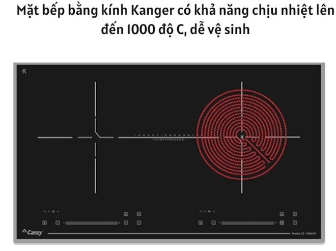 Bếp điện từ đôi Canzy CZ-SG007H kết hợp mặt kính Kanger vát 2 cạnh cao cấp