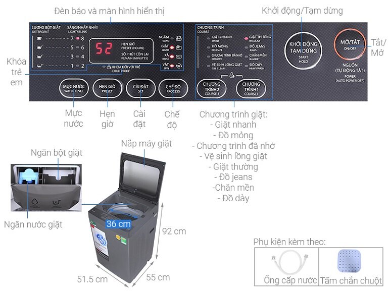 Máy giặt dưới 5 triệu Toshiba AW I805AV có giá tham khảo 3.890.000đ tại websosanh.vn