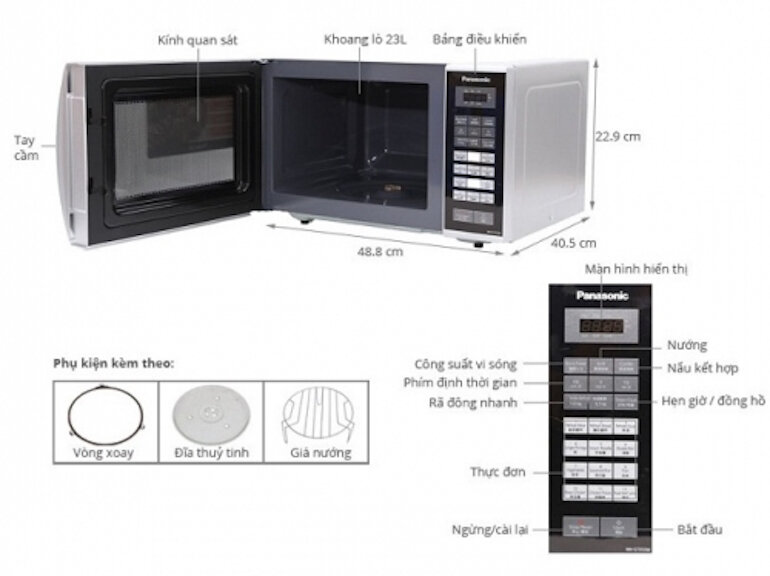 Các nút bấm trực quan trên màn hình LCD của lò vi sóng Panasonic