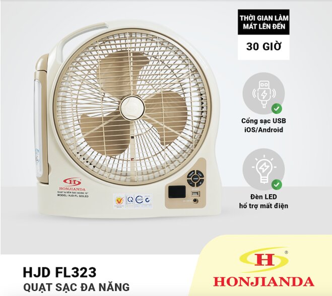 Quạt và đèn sạc Honjianda HJD - FL 323 Led