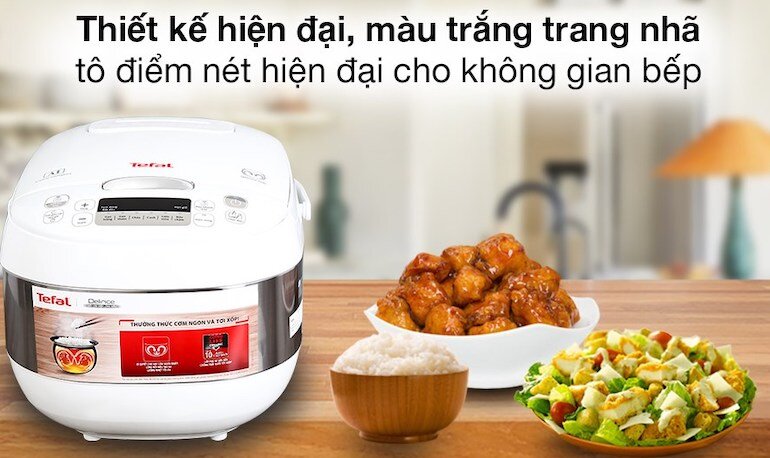 Nồi cơm điện tử Tefal RK752168 có thiết kế hiện đại, màu trắng trang nhã giúp tô điểm thêm nét hiện đại cho không gian căn bếp.