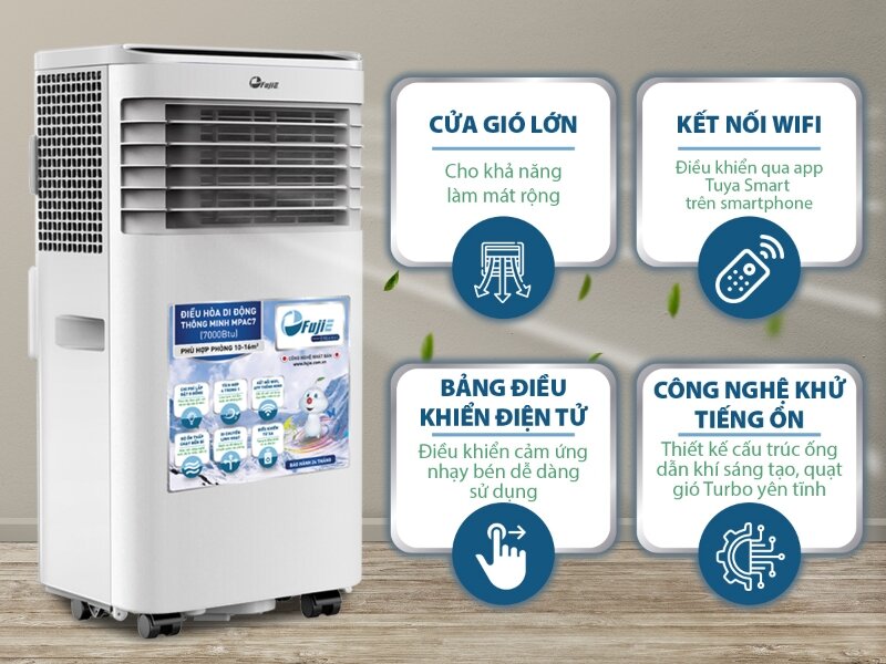 Điều hòa di động 7000 BTU FujiE MPAC7 giá chỉ 4 triệu, làm mát tốt phòng nhỏ