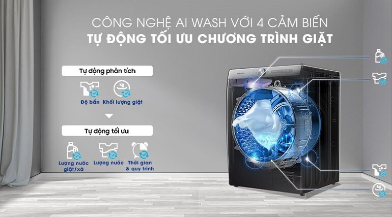 Máy trang bị các cảm biến thông mình giúp hoạt động giặt hiệu quả hơn