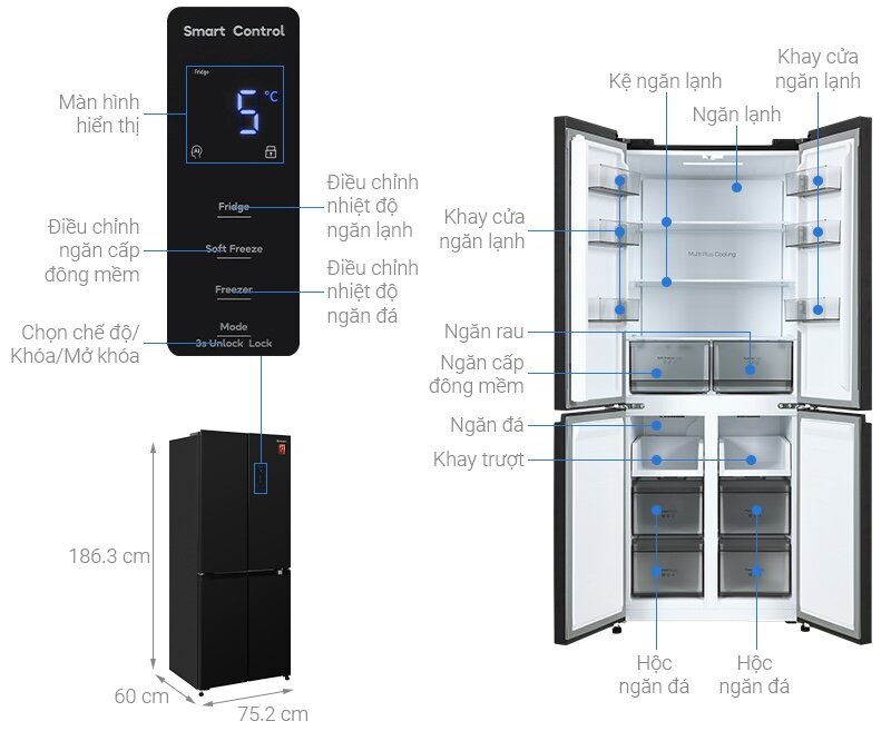 Tủ lạnh Casper Inverter 430 Lít RM-430PB thiết kế sang trọng, tính năng hiện đại