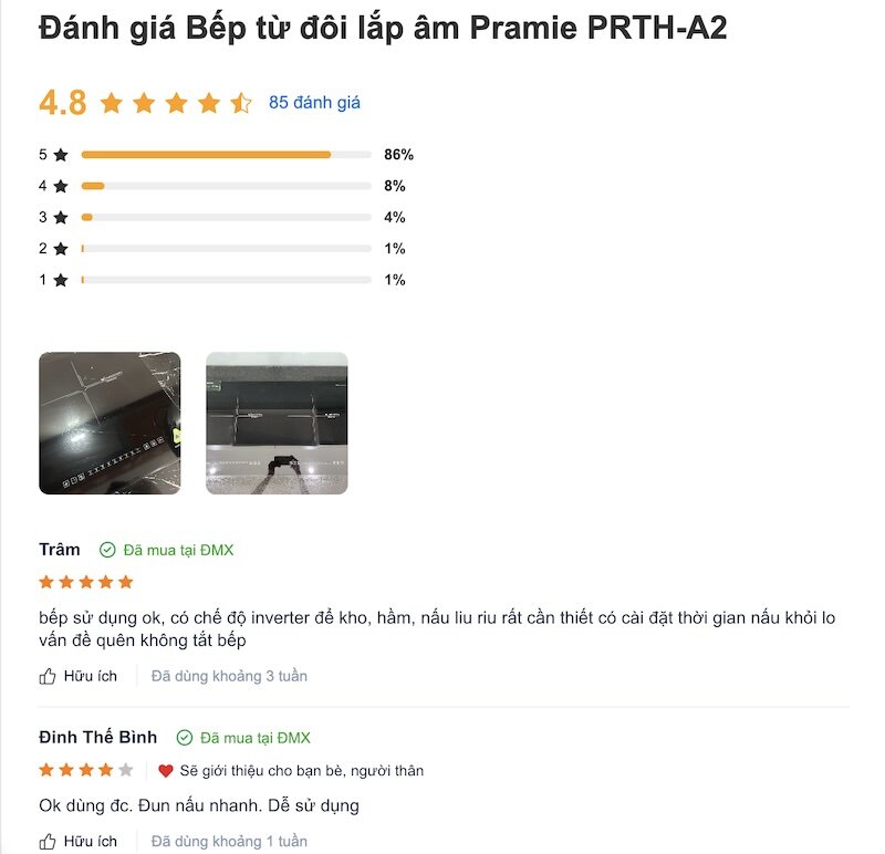 Những đánh giá của người tiêu dùng về bếp từ đôi Pramie PRTH-A2