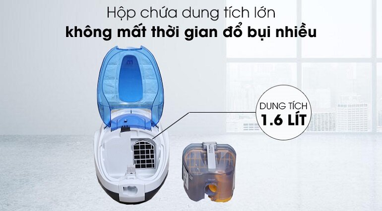 Hộp chứa bụi có dung lượng lớn lên đến 1.6 lít