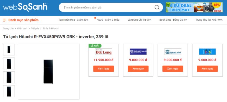 Giá tủ lạnh Hitachi Inverter 399L R-FVX450PGV9 (GBK) bao nhiêu tiền?