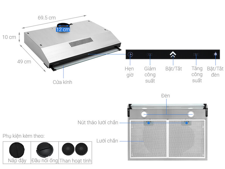 Máy hút mùi than hoạt tính Hafele HC-BI70B