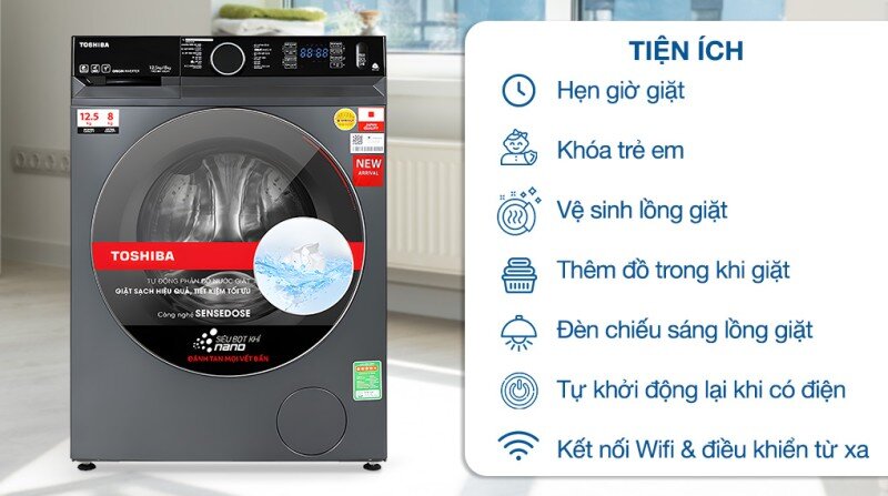 Máy giặt sấy Toshiba Inverter 12.5 kg TWD-BM135GF4V: Giặt sấy