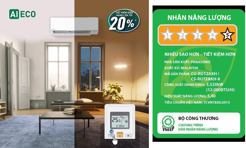 đánh giá điều hòa panasonic CU/CSRU12AKH-8 tiết kiệm điện