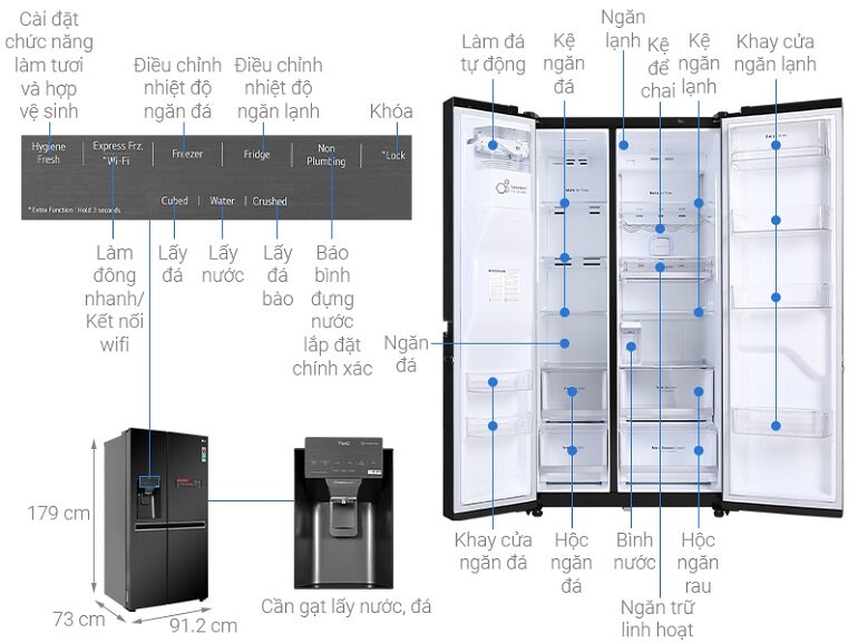 Dung tích tủ lạnh LG GR-D247MC lớn, chứa được nhiều thực phẩm