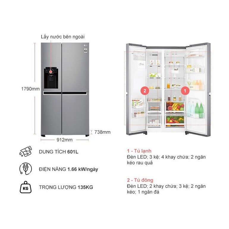 Chiếc tủ lạnh LG GR-D247JDS được trang bị hệ thống làm lạnh 3 chiều tiên tiến