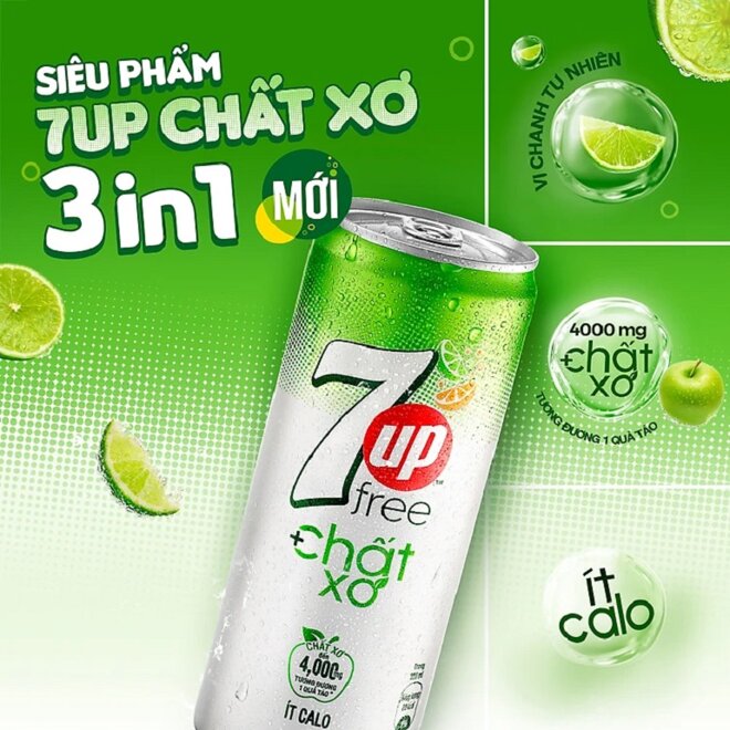 Nước ngọt 7Up ít calo mẫu mới 2023