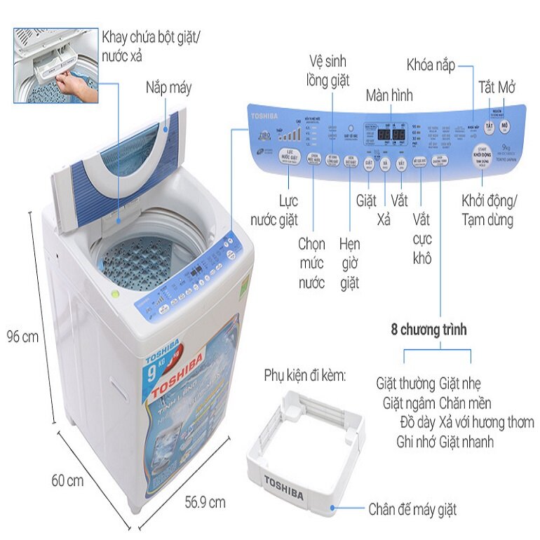 thiết kế bảng điều khiển của máy giặt toshiba