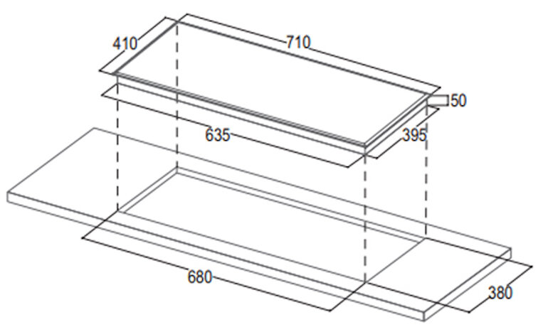 Kích thước lắp đặt của bếp từ Bauer BE-326SI