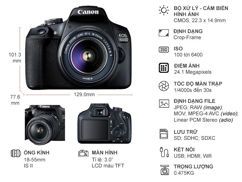 Các thông số kỹ thuật Canon EOS 1500D