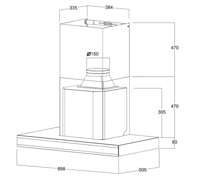 Kích thước lắp đặt máy hút mùi Brandt AD1200X