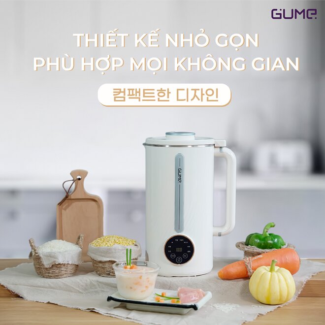 Kích thước của máy xay nấu mini Gume MSB-01 là 201 x 151 x 287mm