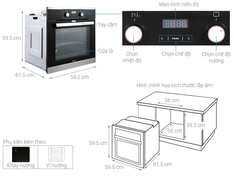 Hafele HO-KT60C đa dạng chức năng nướng