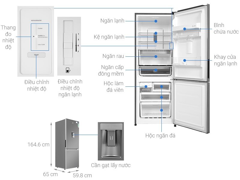 Thiết kế tủ lạnh Electrolux Inverter 308 lít EBB3442K-A