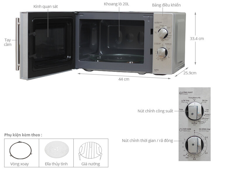 Lò vi sóng có nướng Sharp R-G227VN-M với 5 mức công suất