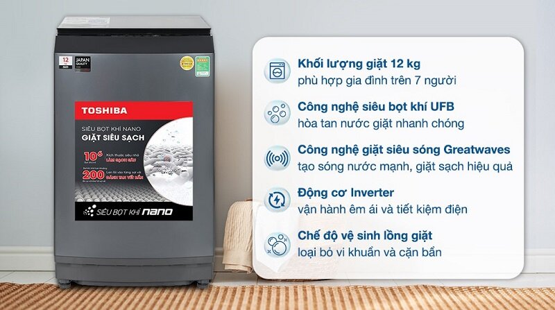 Loạt máy giặt Toshiba Inverter 12 kg chất lượng tốt, giá chỉ 5 triệu đồng