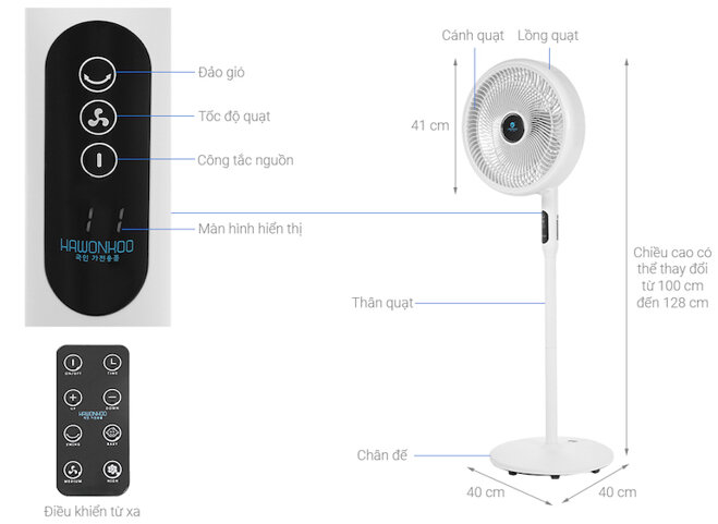 Quạt cây Hawonkoo DC FDH-012-SPEED24 với bảng điều khiển cảm ứng dễ dàng điều chỉnh với 24 cấp độ gió khác nhau.