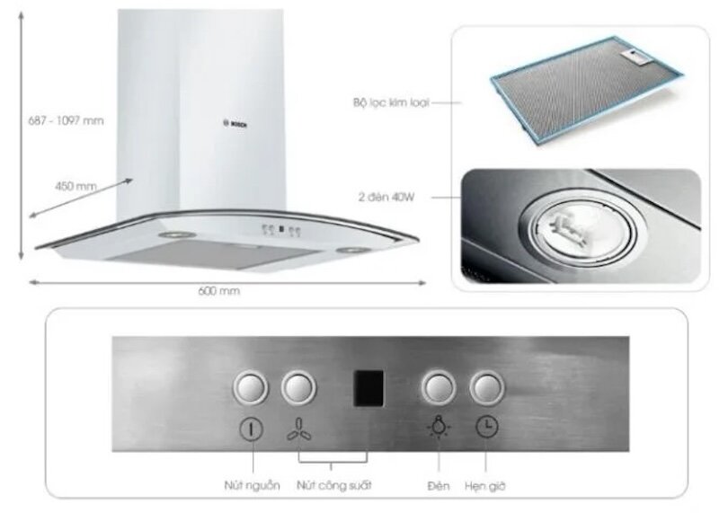 Tìm hiểu ưu nhược điểm của máy hút mùi Bosch DWA07E651