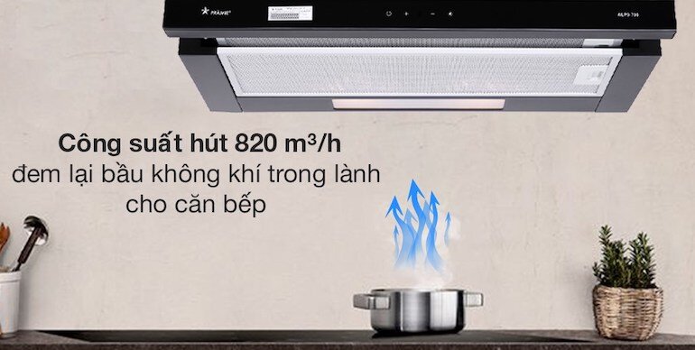 Máy hút mùi âm tủ Pramie ALP9-700 có công suất hút tối đa 820m3/h