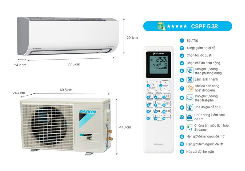 Daikin FTKF25ZVMV/RKF25ZVMV giá 7,5 triệu đồng, điều hòa tiết kiệm điện, kiểm soát ẩm tối ưu