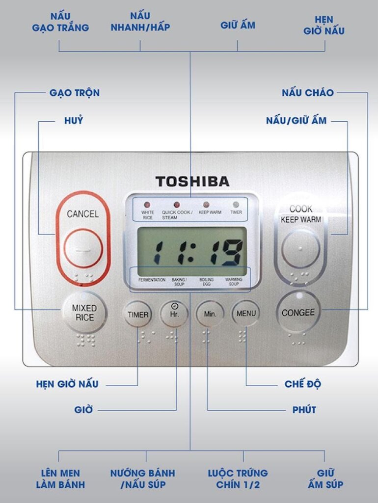 Nồi cơm điện Toshiba RC-18NMFVN(WT) có đa dạng chế độ nấu 