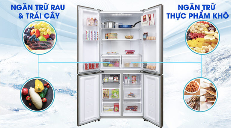 Tủ lạnh Aqua AQR-M525XA(FB) làm lạnh đa chiều giúp thực phẩm bảo quản luôn tươi ngon