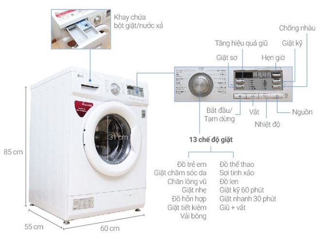 Máy giặt LG Inverter 7 kg F1207NMPW