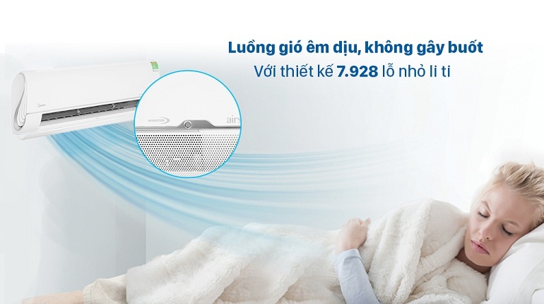 Điều hòa Midea 10000 BTU 2 chiều Inverter MSMTII-10HRFN8 gas R-32 2 Thiết kế điều hòa Midea MSMTII-10HRFN8 với 7928 lỗ nhỏ li ti vô cùng độc đáo, tinh tế và sang trọng