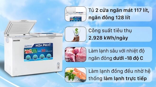 Tủ đông Hòa Phát 2 ngăn 