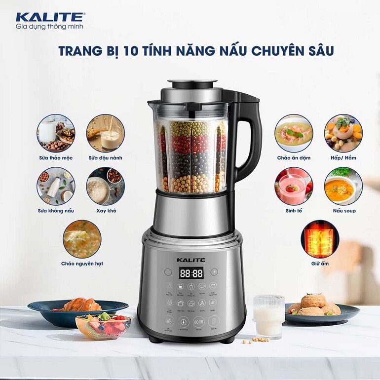 Máy làm sữa hạt đa năng Kalite KCB4741 có gam màu xám trung tính, tối giản