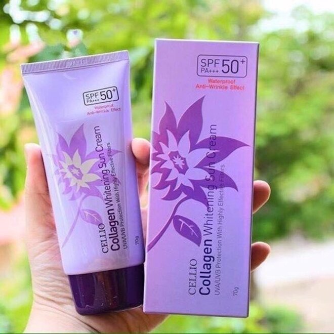 Kem chống nắng Cellio Collagen Whitening Sun Cream SPF50 PA+++ (màu tím)