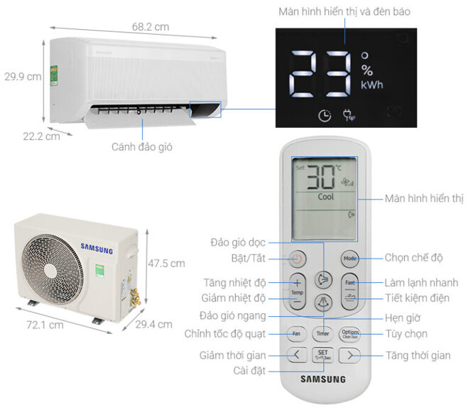 Tổng quan điều khiển điều hòa Samsung AR13CYHAAWKNSV 