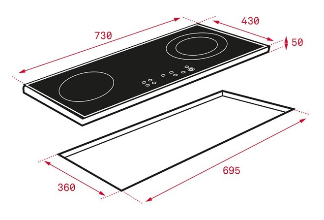 Kích thước của bếp từ âm 2 vùng nấu Teka IZ 7210