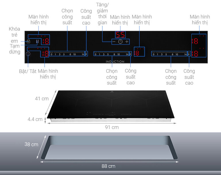 Bếp từ 3 vùng nấu Electrolux EIT913