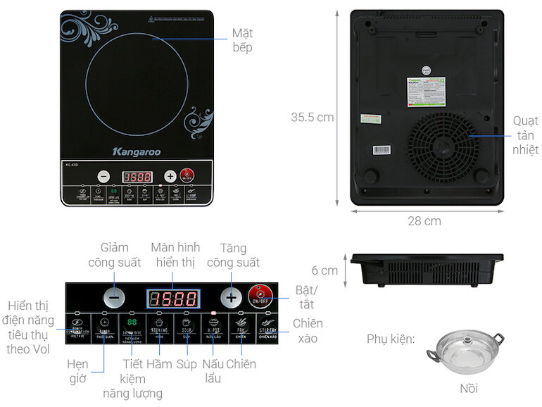 Bếp từ Kangaroo kg420i 8 chế độ nấu tiện lợi