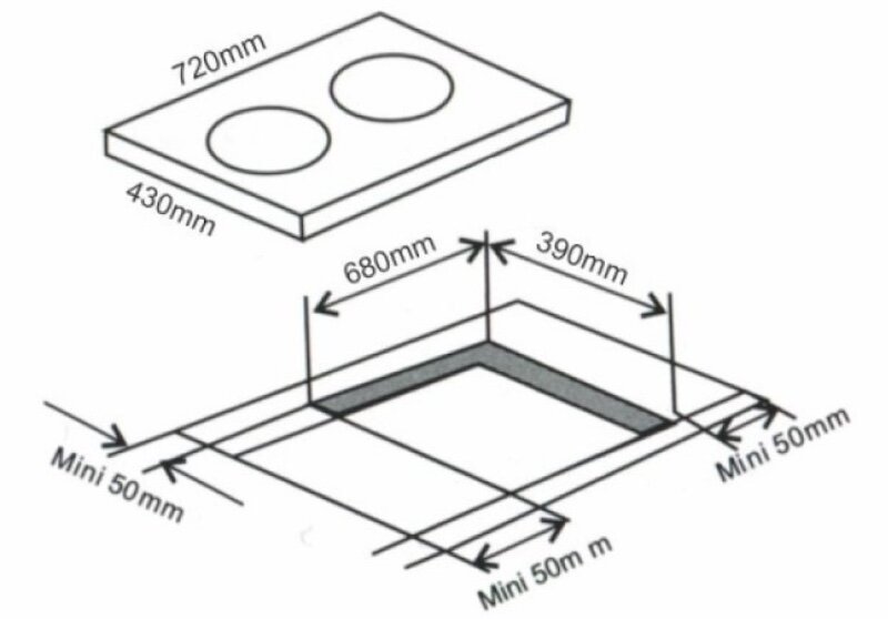 Kích thước lắp đặt của bếp điện từ Arber AB-393