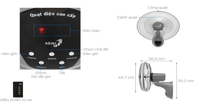 Quạt treo tường ASIAvina - VY377990 có thiết kế trang nhã phù hợp với mọi không gian Quạt treo tường ASIAvina - VY377990