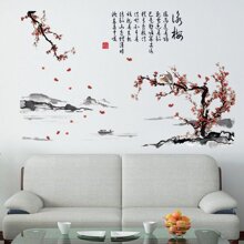 Decal dán tường cành đào và chim én PK368