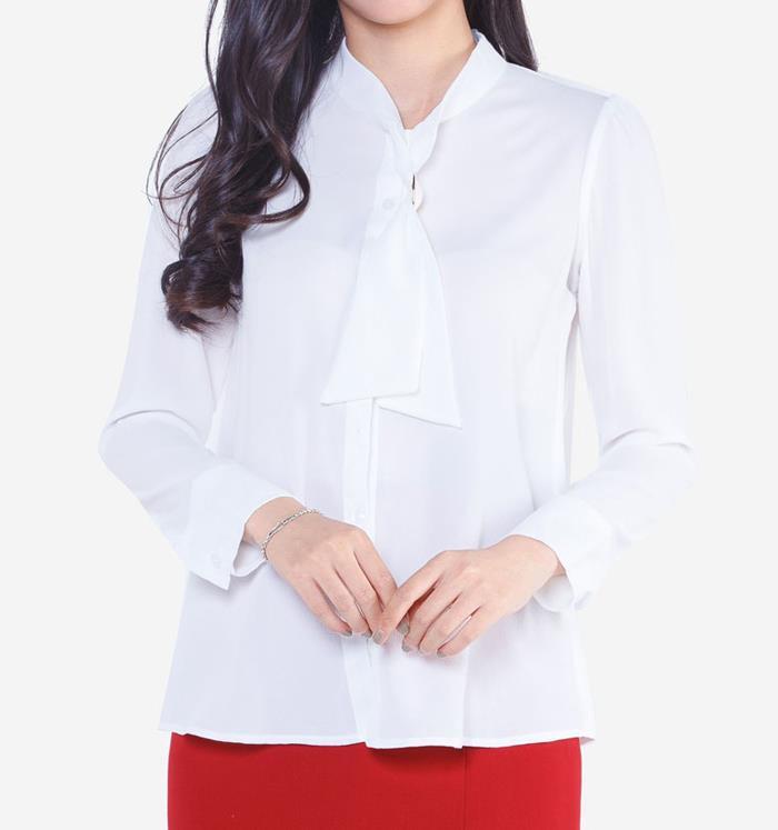 Áo kiểu sơ mi tay dài màu trắng The One Fashion ADV192TR 